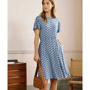 Boden Floral Dress Size 6 Petite Flutter Sleeve Jersey Preppy Office Pockets Q23